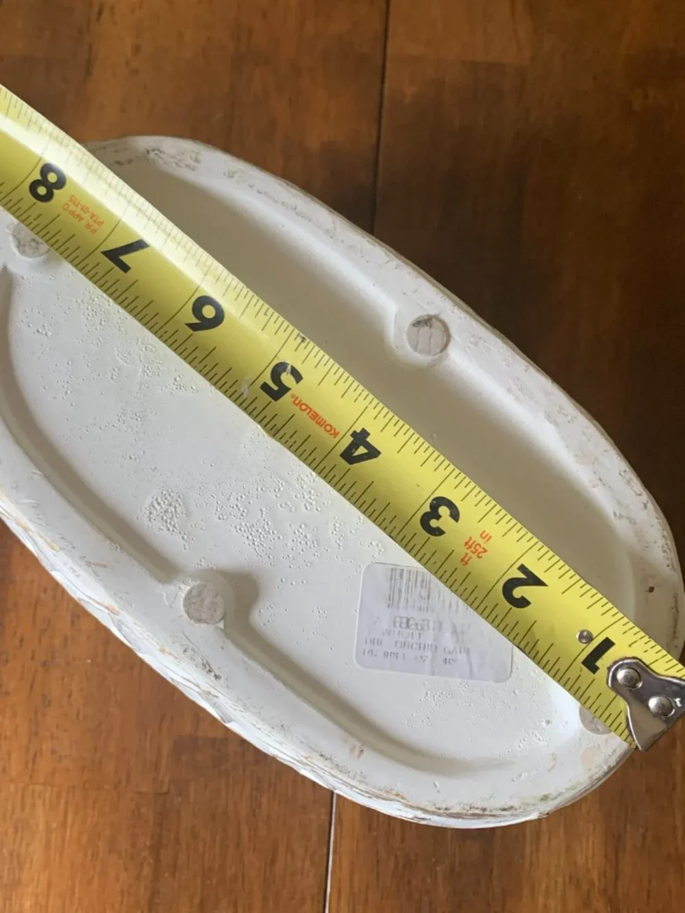 White Off-White Distressed Oval Ceramic Planter Pot Raised Geometric Pattern 10